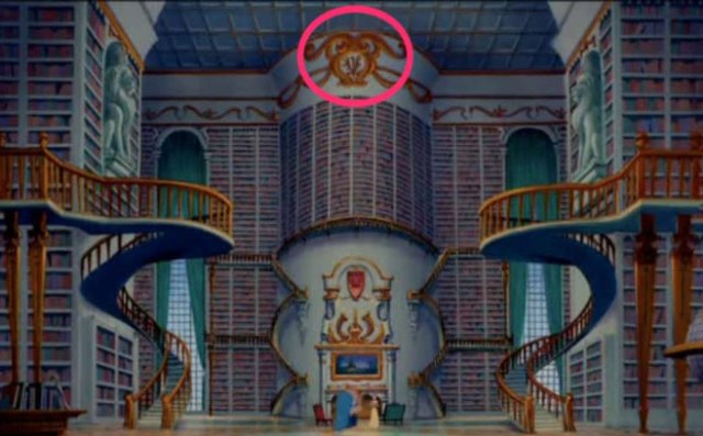 Belle's library with a hidden Mickey